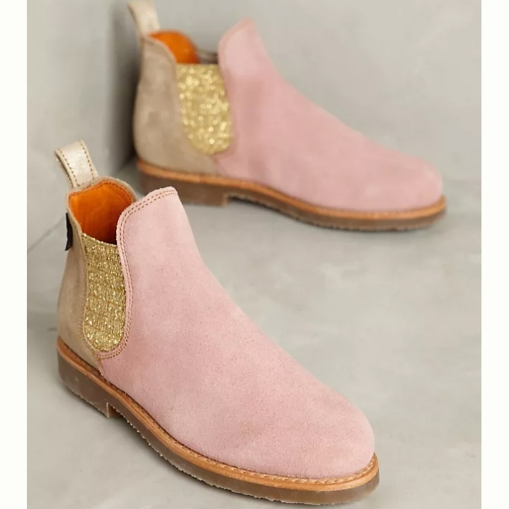 Penelope Chilvers Patchwork Safari Chelsea Boots Pink Gold 40EU